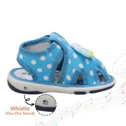 Baby Moo Puppy In Car Polka Dot Velcro Strap Anti-Skid Chu Chu Sound Sandals - Blue