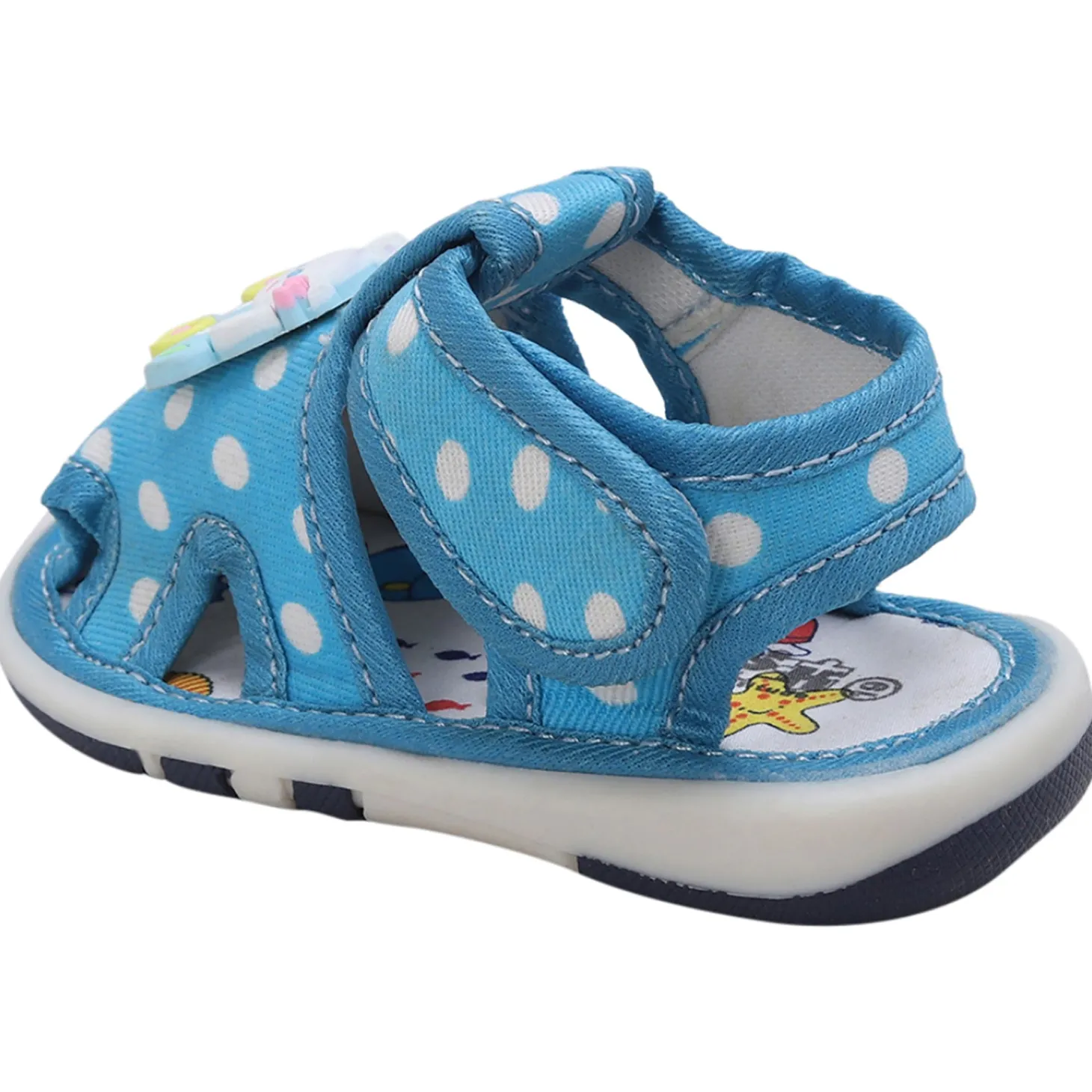 Baby Moo Puppy In Car Polka Dot Velcro Strap Anti-Skid Chu Chu Sound Sandals - Blue