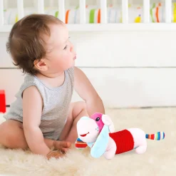 Baby Moo Puppy Quack Sound Plush Stuffed Toy Handheld Rattle - Pink