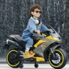 Baby Moo R15 Rechargeable 12V Battery Operated Ride On Bike for Kids with LED Lights, Music, and USB Port - Yellow