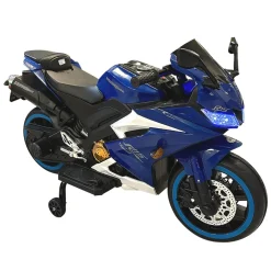 Baby Moo R15 Rechargeable 12V Battery Operated Ride On Bike for Kids with LED Lights, Music, and USB Port - Blue