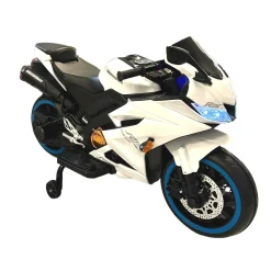 Baby Moo R15 Rechargeable 12V Battery Operated Ride On Bike for Kids with LED Lights, Music, and USB Port - White