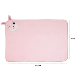 Baby Moo Rabbit Applique with 3D Ears Soft Blanket - Pink