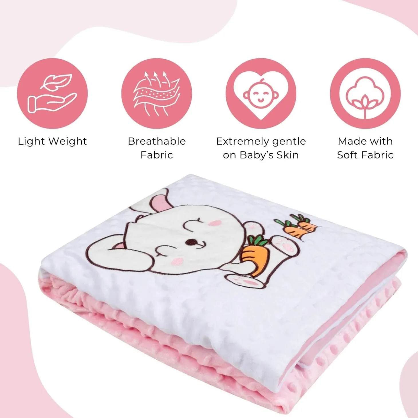 Baby Moo Rabbit Plush Cotton All Season Nursery Blanket - Peach