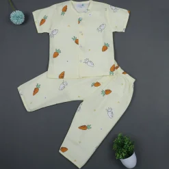 Baby Moo Rabbits Eat Carrots Shirt And Pyjama Night Suit - Yellow
