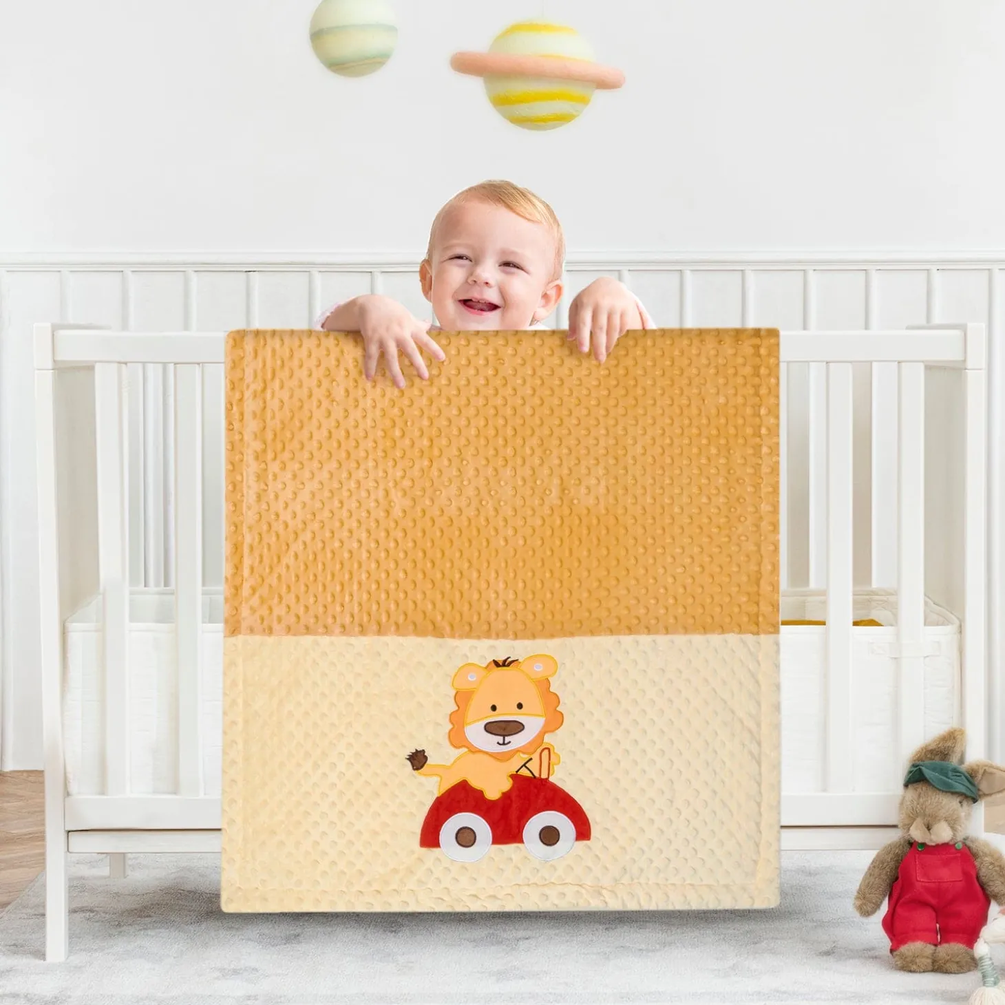 Baby Moo Racing Lion Plush Cotton All Season Nursery Blanket - Brown