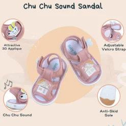 Baby Moo Rainbow Chu-Chu Sound Breathable Anti-Skid Sandals - Pink