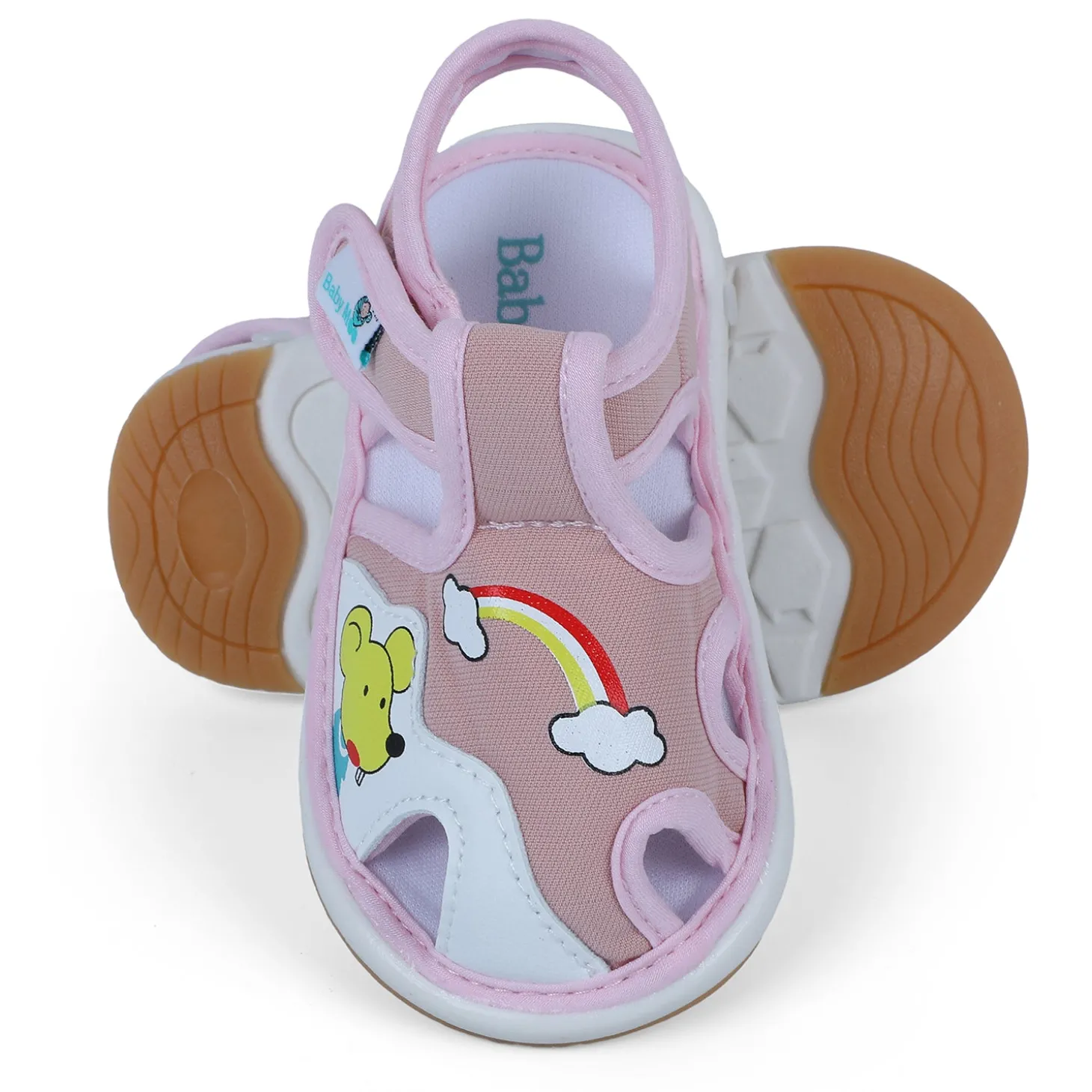 Baby Moo Rainbow Chu-Chu Sound Breathable Anti-Skid Sandals - Pink