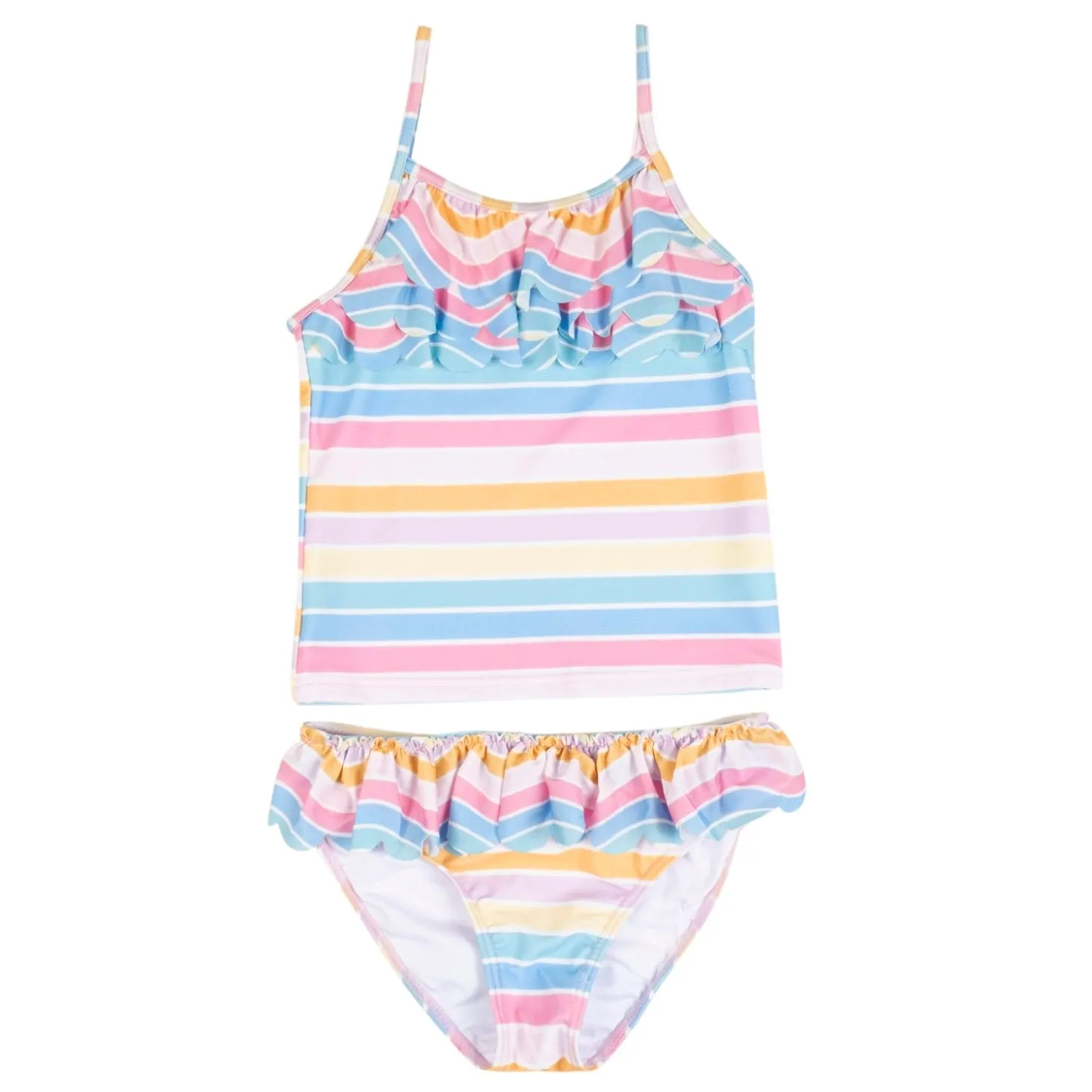 Baby Moo Rainbow Striped Beach Two-Piece Swimsuit Pool Swimming Costume - Pink