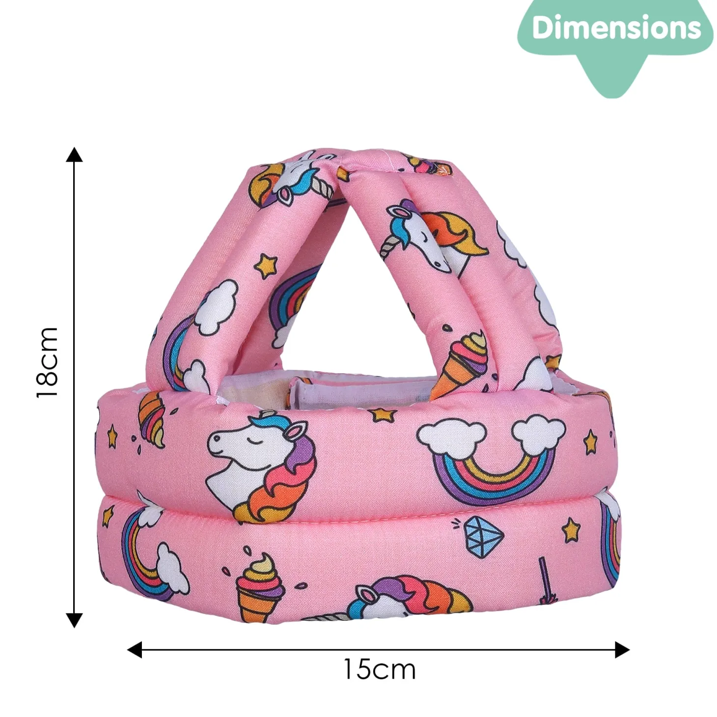 Baby Moo Rainbow Unicorn Head Protection Adjustable Cushioned Safety Helmet - Pink