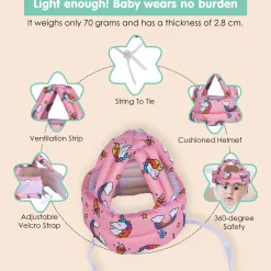 Baby Moo Rainbow Unicorn Head Protection Adjustable Cushioned Safety Helmet - Pink