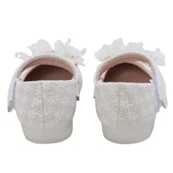 Baby Moo Rhinestone Floral Applique Lace Mary Jane Velcro Strap Anti-Skid Ballerina Shoes - Cream