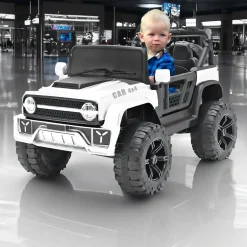 Baby Moo Ride On Jeep For Kids With Rechargeable 12V Battery Remote Control Double Seat - White