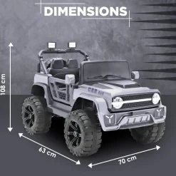 Baby Moo Ride On Jeep For Kids With Rechargeable 12V Battery Remote Control Double Seat - Grey