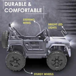 Baby Moo Ride On Jeep For Kids With Rechargeable 12V Battery Remote Control Double Seat - Grey