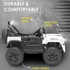 Baby Moo Ride On Jeep For Kids With Rechargeable 12V Battery Remote Control Double Seat - White