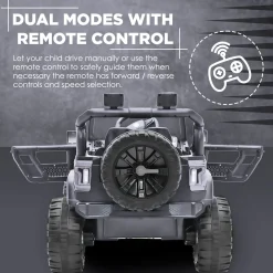 Baby Moo Ride On Jeep For Kids With Rechargeable 12V Battery Remote Control Double Seat - Grey