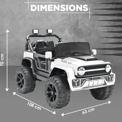 Baby Moo Ride On Jeep For Kids With Rechargeable 12V Battery Remote Control Double Seat - White