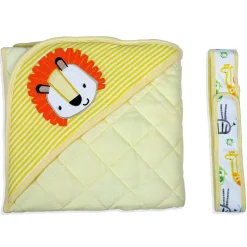 Baby Moo Roaring Lion Warm Hooded Quilted Wrapper - Yellow