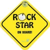 Baby Moo Rock Star on Board Car Safety Sign With Vacuum Suction Cup Clip - Yellow