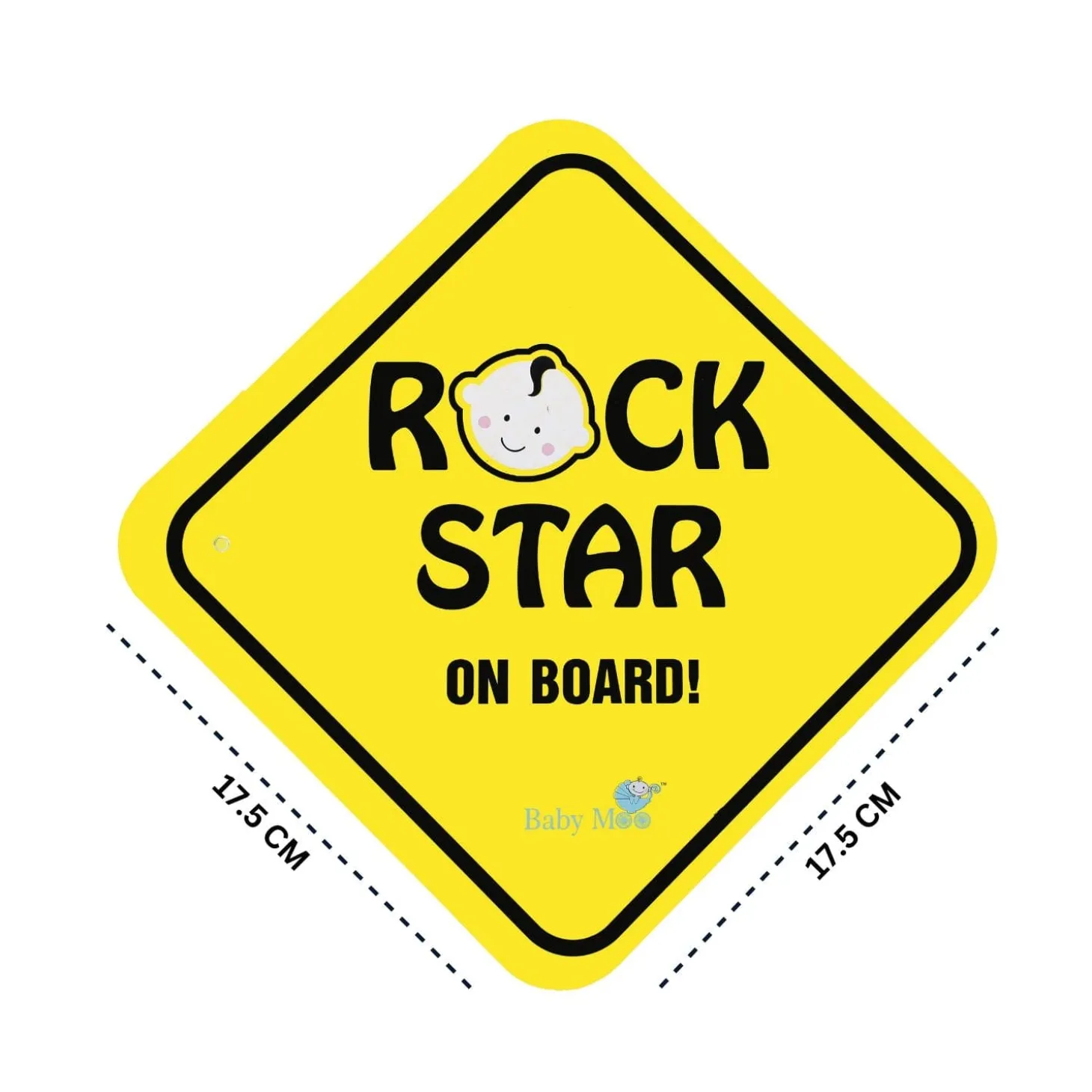 Baby Moo Rock Star on Board Car Safety Sign With Vacuum Suction Cup Clip - Yellow