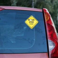 Baby Moo Rock Star on Board Car Safety Sign With Vacuum Suction Cup Clip - Yellow