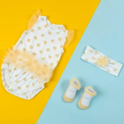 Baby Moo Rose Gift Set 3 Piece With Bodysuit, Socks And Headband - Yellow