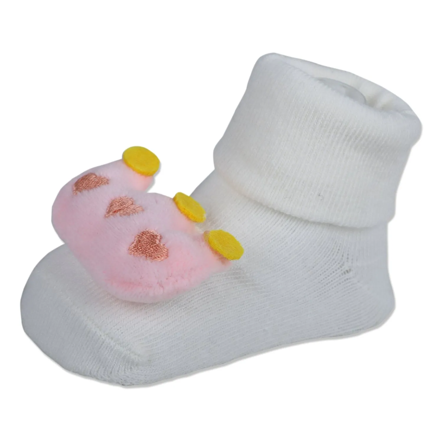 Baby Moo Royal Crown Cotton Anti-Skid 3D Socks - White