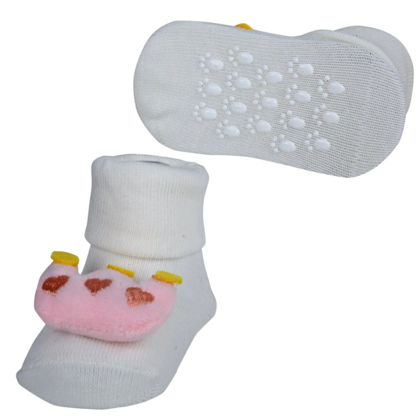 Baby Moo Royal Crown Cotton Anti-Skid 3D Socks - White
