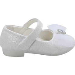 Baby Moo Royal Rhinestone Bow Velcro Strap Anti-Skid Ballerina Shoes - White