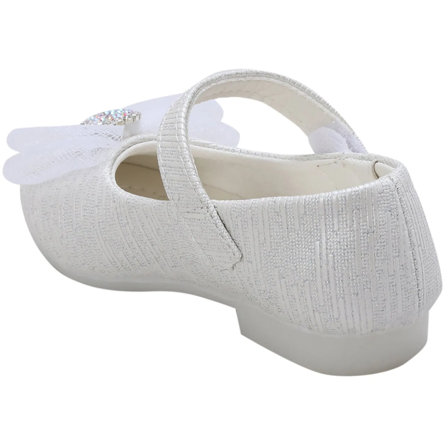 Baby Moo Royal Rhinestone Bow Velcro Strap Anti-Skid Ballerina Shoes - White