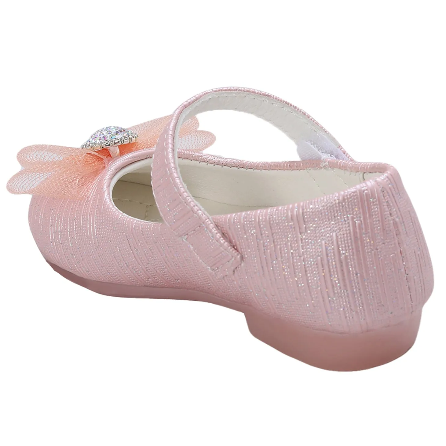 Baby Moo Royal Rhinestone Bow Velcro Strap Anti-Skid Ballerina Shoes - Pink