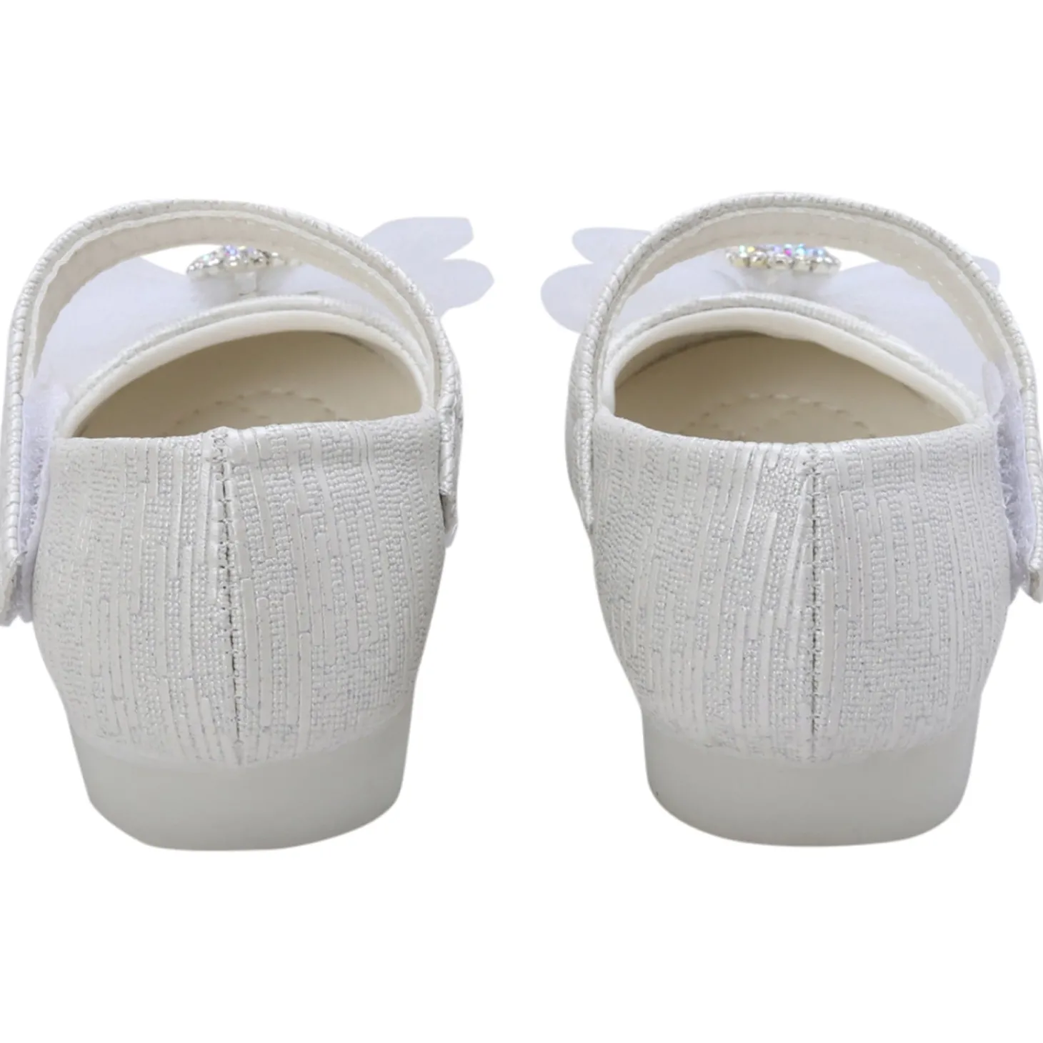 Baby Moo Royal Rhinestone Bow Velcro Strap Anti-Skid Ballerina Shoes - White