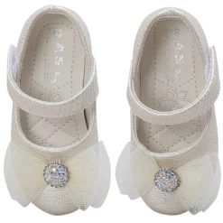 Baby Moo Royal Rhinestone Bow Velcro Strap Anti-Skid Ballerina Shoes - Gold