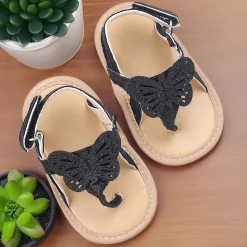 Baby Moo Sequin Butterfly Velcro Straps Anti-Skid Open Toe Sandals - Black