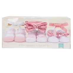 Baby Moo Sequined Infant Girl 6-Piece Gift Hairband And Socks Set - Pink