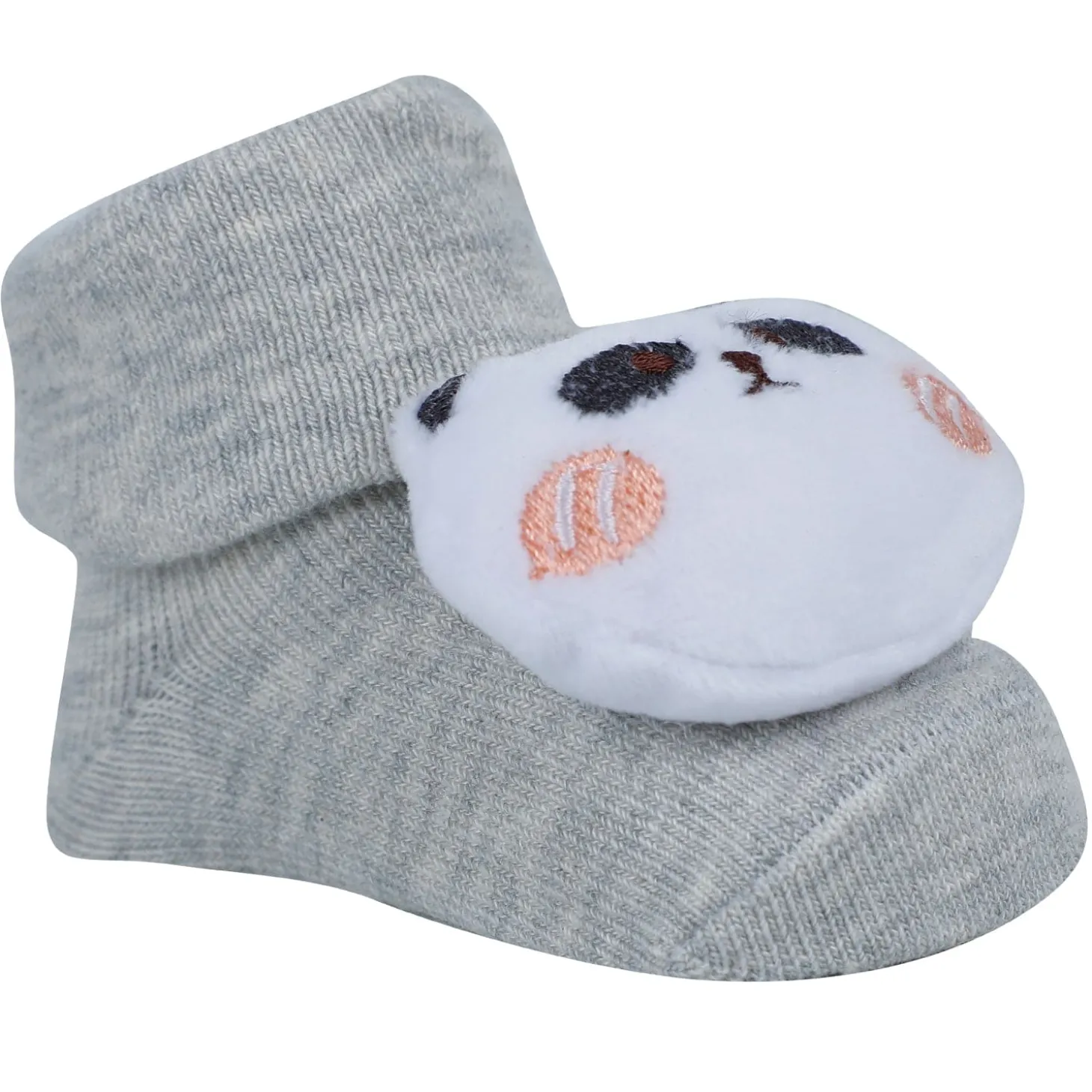 Baby Moo Shark And Panda 3D Rattle Anti-Skid Socks Booties Pack of 2 - Blue, Beige