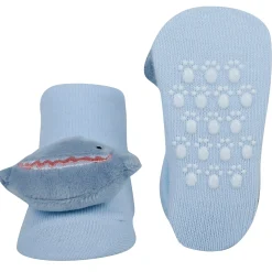 Baby Moo Shark And Panda 3D Rattle Anti-Skid Socks Booties Pack of 2 - Blue, Beige