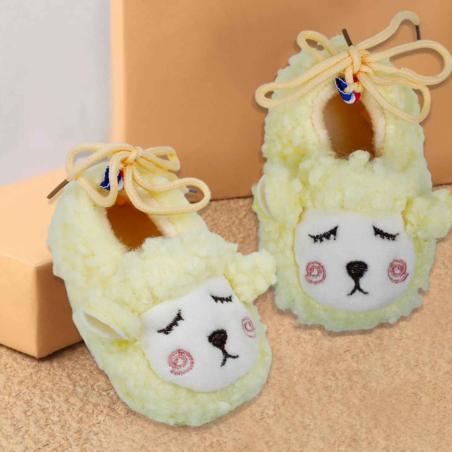 Baby Moo Sheep Warm And Stylish Anti Skid Booties - Yellow
