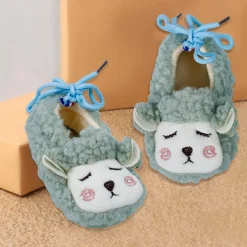 Baby Moo Sheep Warm And Stylish Anti Skid Booties - Olive Green