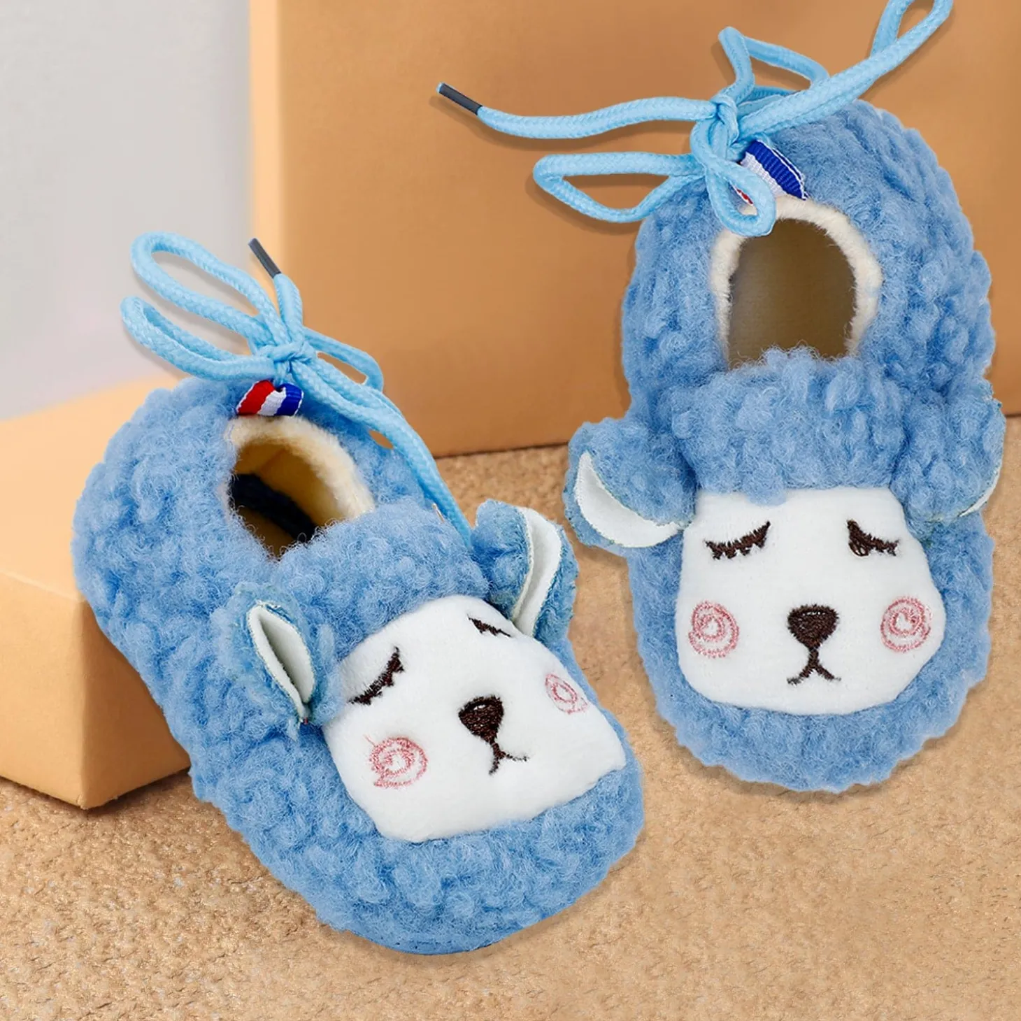 Baby Moo Sheep Warm And Stylish Anti Skid Booties - Blue