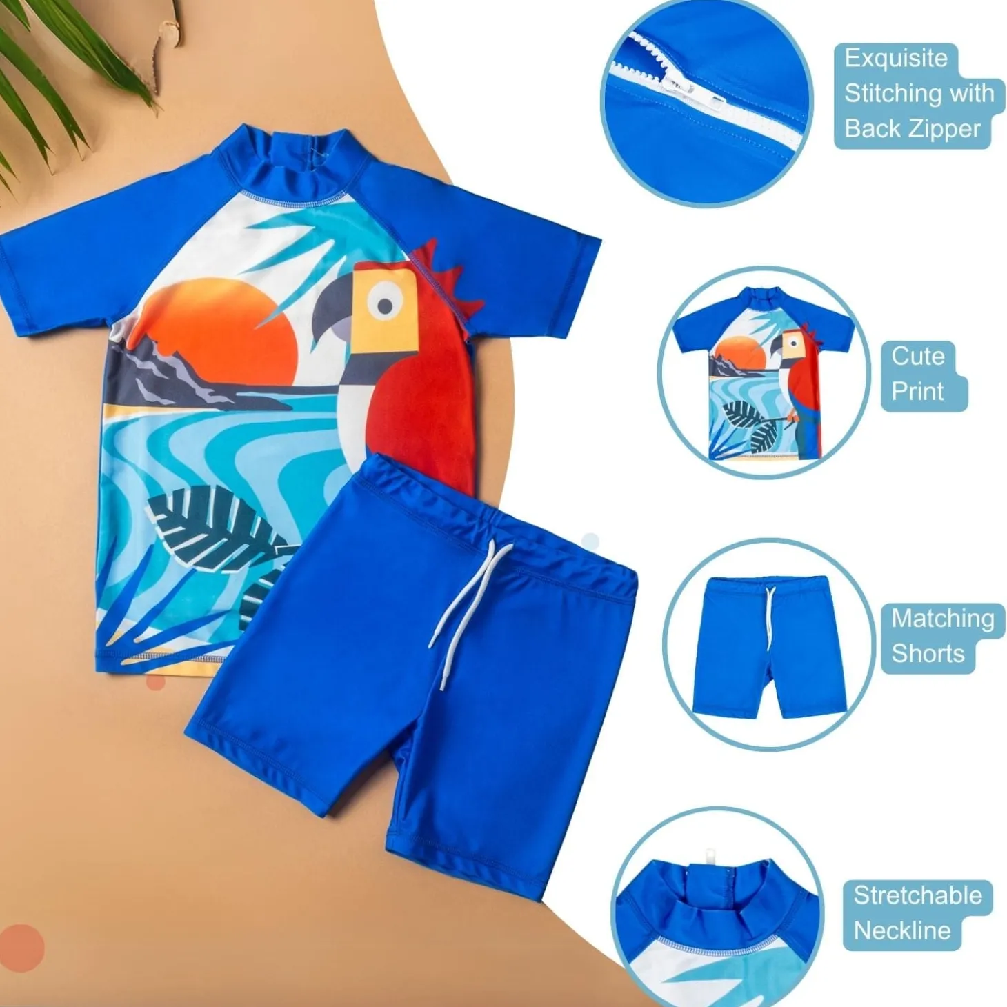 Baby Moo Singing Parrot Beach Bodysuit Two-Piece Swimsuit Pool Swimming Costume - Blue