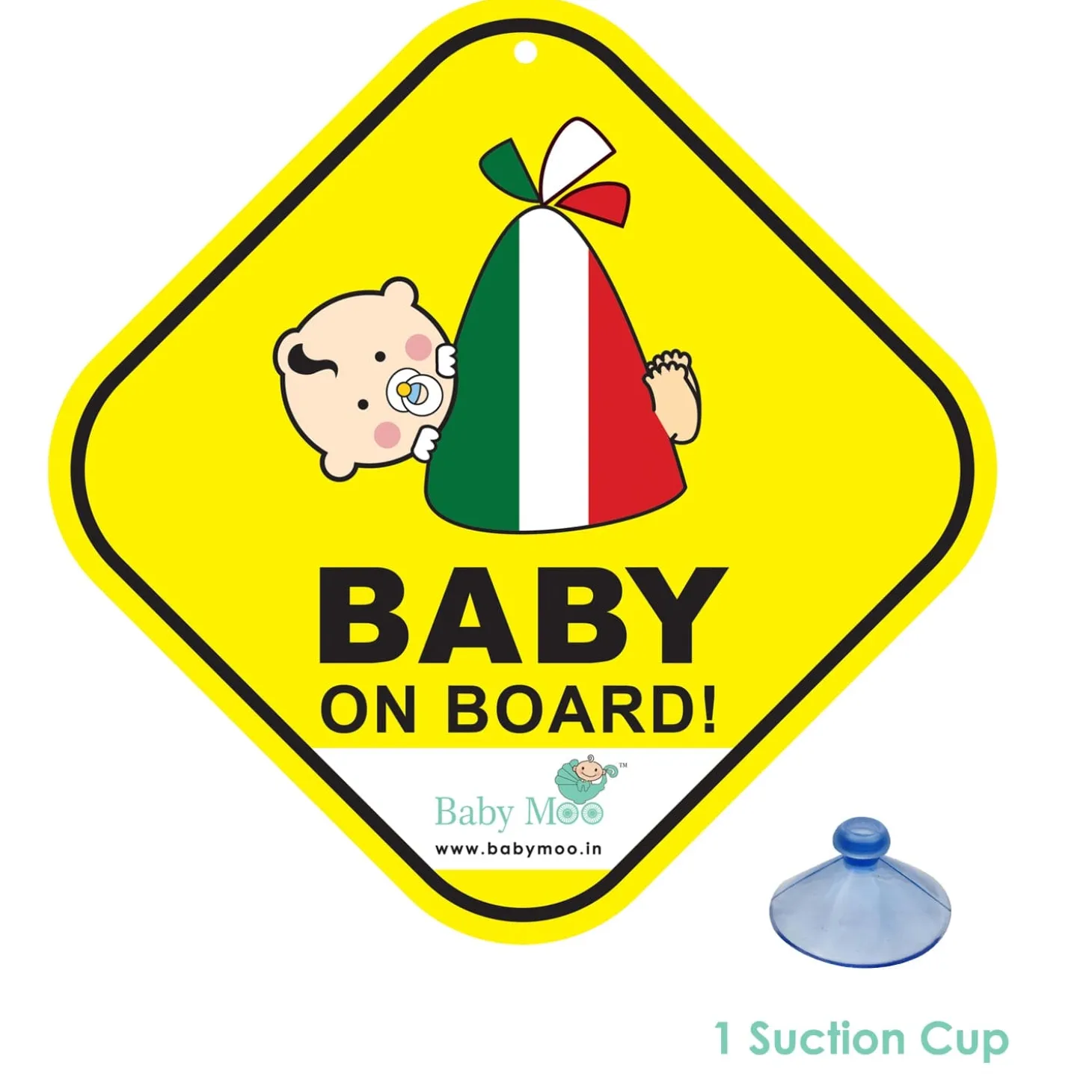 Baby Moo Sleeping Baby Car Safety Sign With Vacuum Suction Cup Clip - Yellow