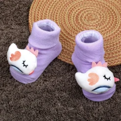 Baby Moo Sleeping Bird Cotton Anti-Skid 3D Socks - Purple