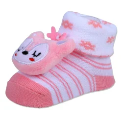Baby Moo Sleepy Puppy Cotton Anti-Skid 3D Socks - Pink