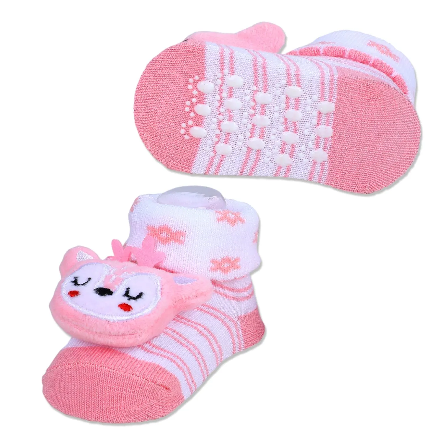Baby Moo Sleepy Puppy Cotton Anti-Skid 3D Socks - Pink
