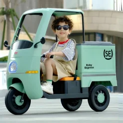 Baby Moo Smart Ride on 3-Wheeler Electric Van - 12V Rechargeable Battery-Powered Transport Vehicle with Music & Lights - Green