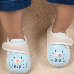 Baby Moo Smiling Bear Soft Sole Anti-Slip Booties - Blue