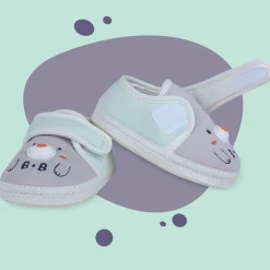 Baby Moo Smiling Bear Soft Sole Anti-Slip Booties - Grey