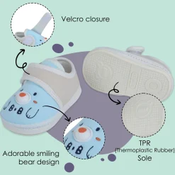 Baby Moo Smiling Bear Soft Sole Anti-Slip Booties - Blue
